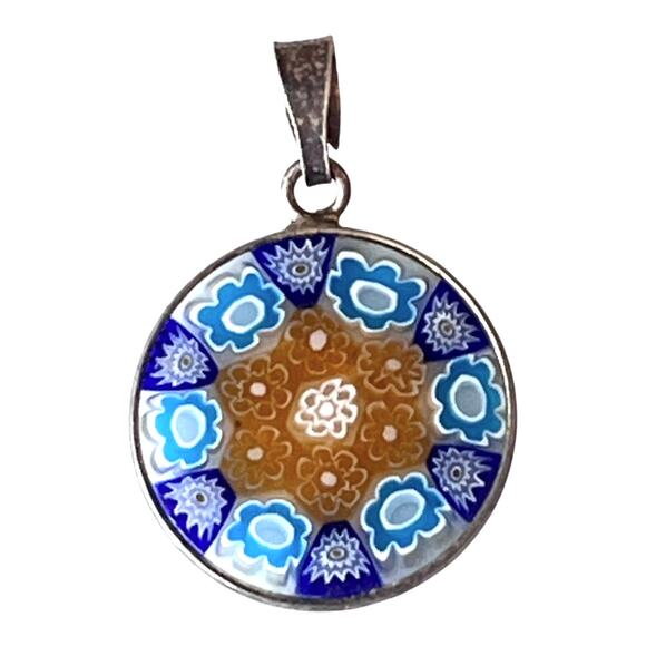 Double Sided Millefiori PENDANT For Necklace 925 Silver v2225 VI Vincenza Italy - Picture 4 of 5